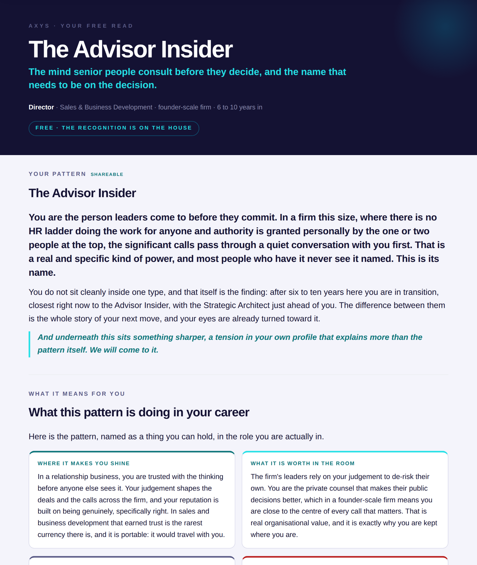 Free card preview showing The Advisor Insider pattern